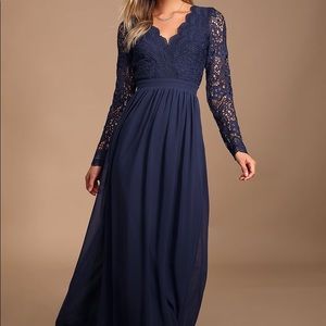 Navy blue long sleeve lace dress